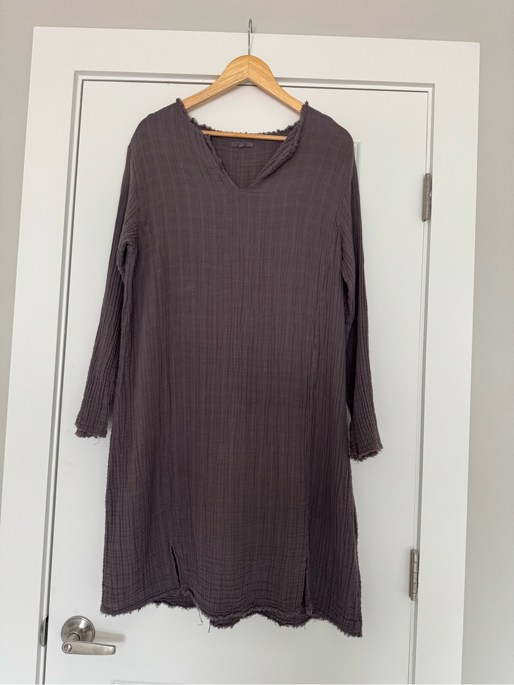 Relaxed V-Neck Midi Dress in Charcoal Gray